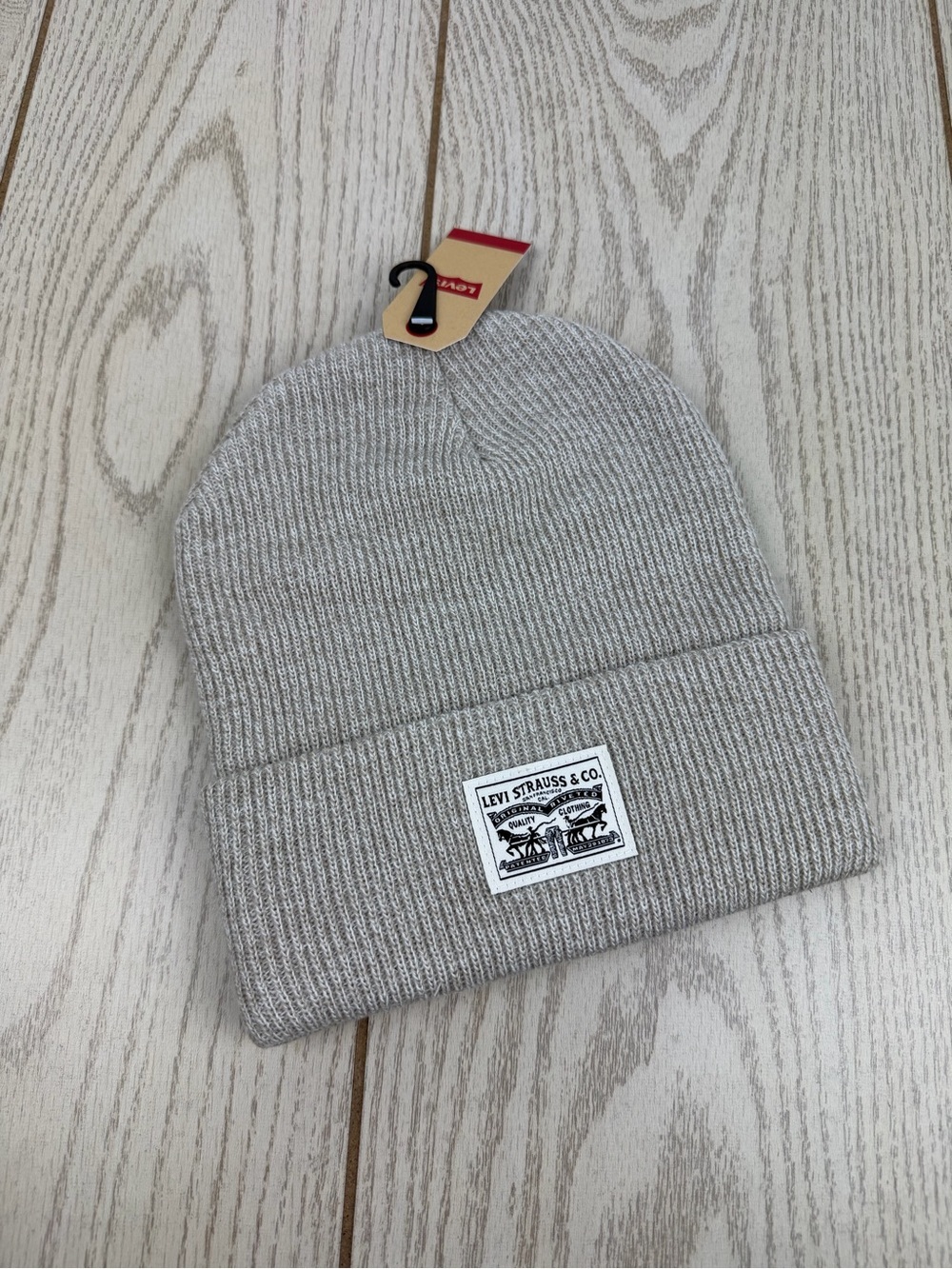 Levi's Men's Cardigan Knit Beanie with Cream Logo Patch OS Marl Khaki $30